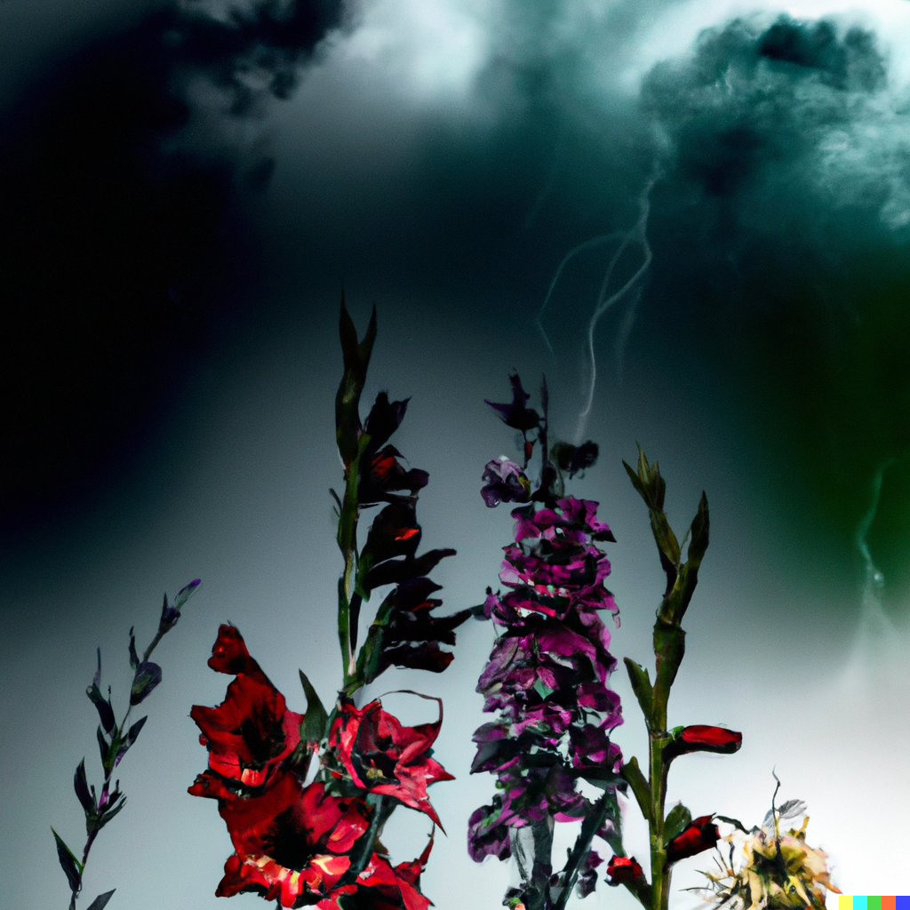 AI image of flowers in a storm